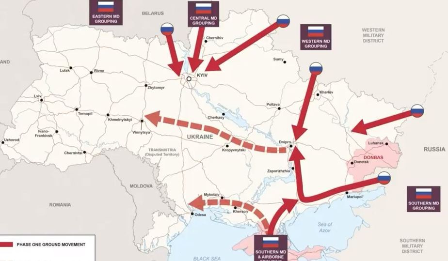 Минобороны Великобритании опубликовало карту «направлений вторжения Путина»на Украину - МК