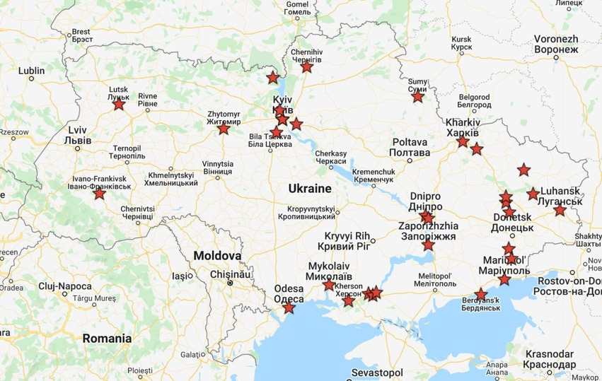 Опубликована предполагаемая карта ударов России по военным объектам Украины- МК