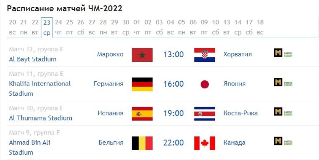Чемпионат мира по футболу 2022: расписание матчей на 23 ноября и турнирная  таблица - МК Новосибирск